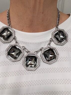 White House Black Market Silver-Tone Necklace with Smoky Gray Crystals
